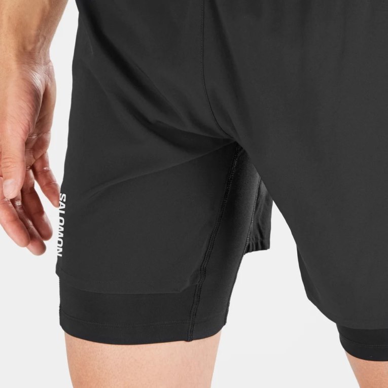 Black Salomon Cross Twinskin Men's Shorts | PH 95620I